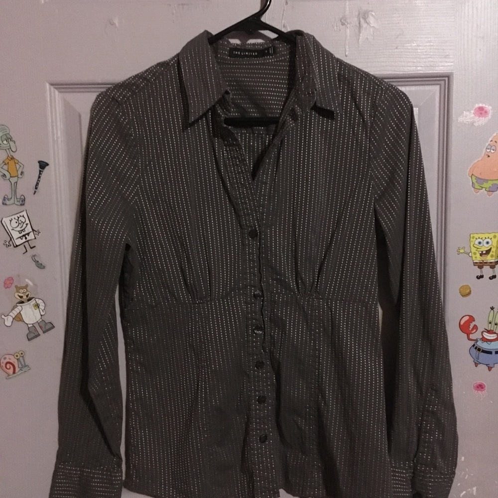 The Limited Button-Front Long Sleeve Women's Top - Gray Pinstripe